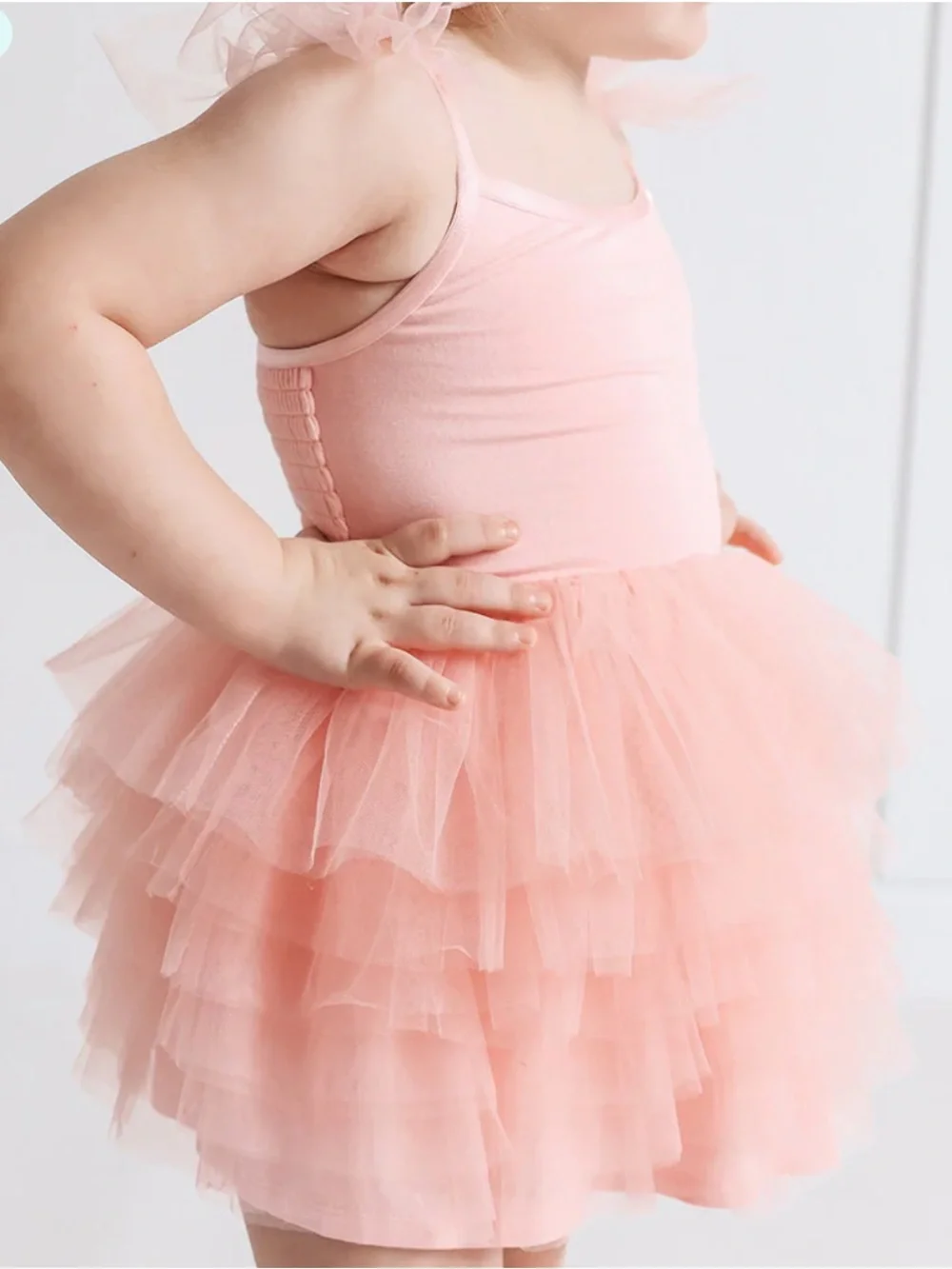 Posh Peanut Starry Pink Ruffled Tulle Smocked Dress